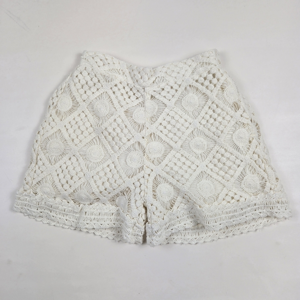 Zara Girls Cream Crochet Shorts 11-12Y Cotton Lined Elastic Back Waist Croquet